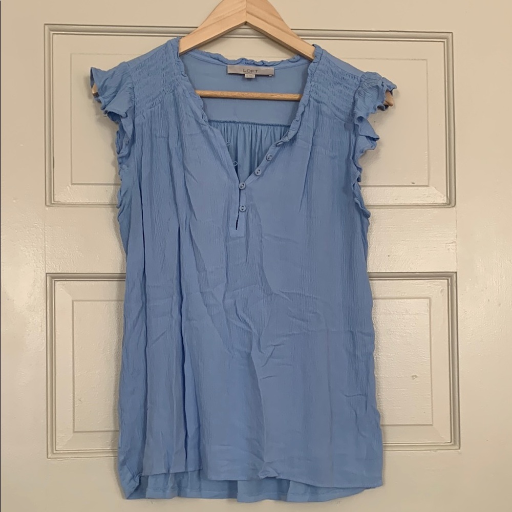 LOFT Blue Ruffled Blouse with Relaxed Fit